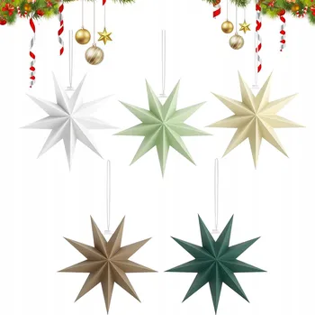 Vánoční dekorace 5x Papírová hvězda - dekorace, 5 barev - Vánoční ozdoby