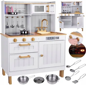 Dětská kuchyňka Elegantní Bílá dřevěná kuchyňka s příslušenstvím pro děti ZA5387