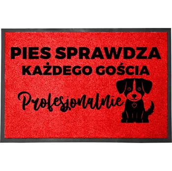 Rohožka VCHODOVÁ ROHOŽKA ČERVENÁ 40X60CM KE DVEŘÍM S HUMOREM | PES KONTROLUJE