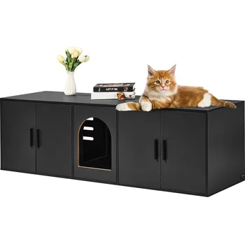 Vevor Skříňka na kočičí záchod pro 2 kočky, 147 cm, dřevěná, vnitřní, černá