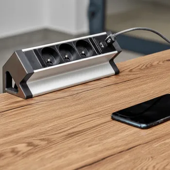 Elektrická zásuvka Design light DESK 3x230V 2xUSB nabíjení / nerezová ocel