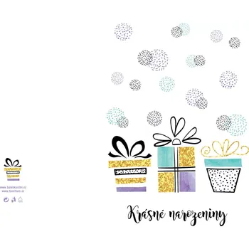 Narozeninové přáníčko s motivem dárků Dárky - fialové