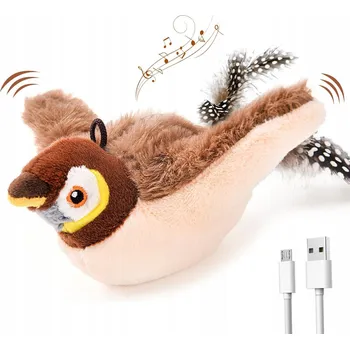 Hračka pro kočku INTERAKTIVNÍ HRAČKA PRO KOČKY PLYŠOVÝ PTÁK POHYBLIVÝ PTÁČEK USB