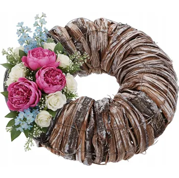 Věnec Velký bělený věnec z kůry, pohřební věnec otevřený s fólií na květiny, 30 cm