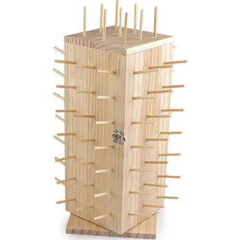 Dřevěný stojan na nitě otočný s úložným prostorem, výška 44 cm, barva přírodní sv.