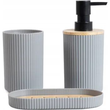 Dávkovač mýdla Koupelnová sada CRUZ dávkovač, kelímek, mýdlenka šedá HOMLA