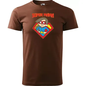 Pánské tričko Sablio Tričko s potiskem pro maminku SUPER MÁMA - hnědé S