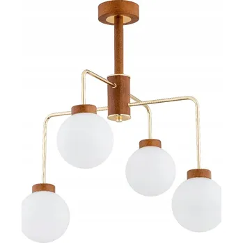 Závěsné dřevěné svítidlo zlaté skleněné bílé koule do obývacího pokoje 4 žárovky Alfa