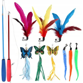 Hračka pro kočku PRUT S PEŘÍM A ZVONKEM HRAČKA PRO KOČKY TELESKOPICKÝ SET 11 KS