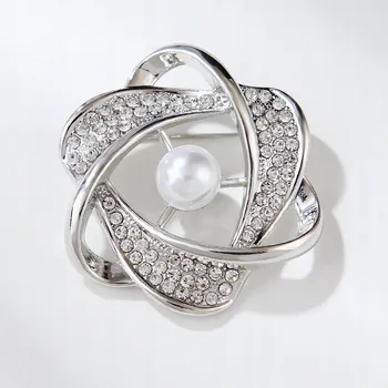 Brož Elegantní dámská brož s perlou a kubickou zirkonií, stříbrná