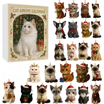 Vánoční dekorace Adventní kalendář dárkový box ozdoby vánoční baňky na stromeček kočka kočky 2D