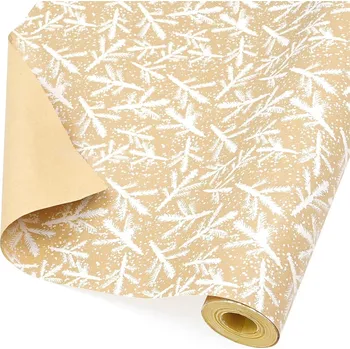 Balící papír Dárkový balicí papír 12m větvičky bílý dekorativní potisk vánoční