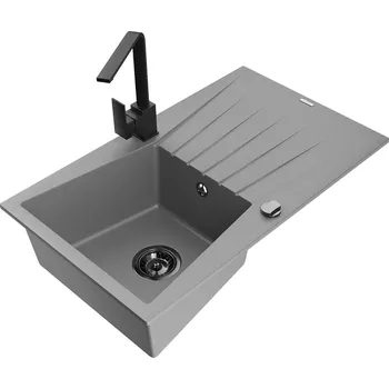 Granitový dřez MEXEN/S - Cesar granitový dřez 1-miska s odkapávačem včetně baterie Rita, šedý 6514-71-670300-70-B