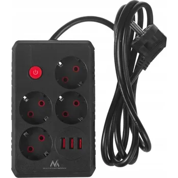 Napájecí kabel Zásuvková lišta 4 zásuvky 2500W 3USB černý 1,5m