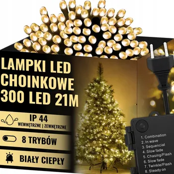 Vánoce LAMPKI CHOINKOWE 300 LED VENKOVNÍ/VNITŘNÍ BÍLÁ TEPLÁ 21m