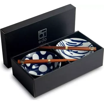 Sada nádobí Made in Japan Japonská souprava jídelních misek s hůlkami stylu Mitani Mix - Kruhy a větve v Dárkovém balení