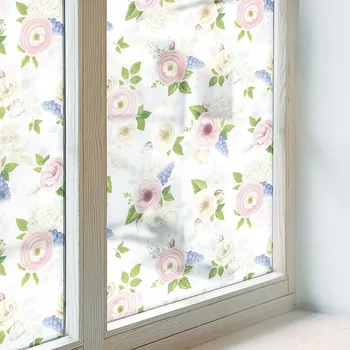 Okenní dekorace Fólie na okna mléčná, samolepicí, okenní fólie na okno, sklo, balkon - květinový vzor 100x146 cm