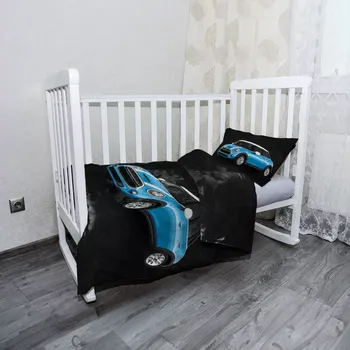 Povlečení Sablio Mikroplyšové dětské povlečení do postýlky Mini sedan Černé pozadí - 100x135 / 40x60