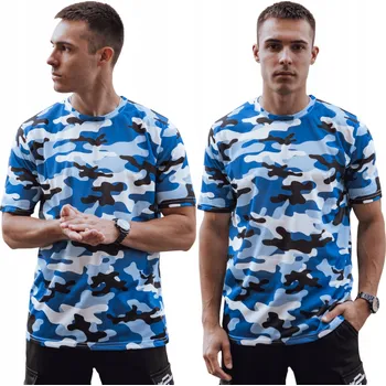 Pánské tričko PÁNSKÉ TRIČKO MODRÝ MASKÁČOVÝ VZOR RX5593 - XL