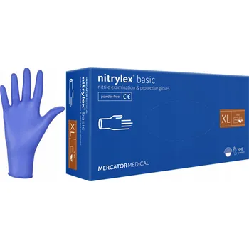 Vyšetřovací rukavice Mercator NITRYLEX BASIC Nitrilové ochranné rukavice bez pudru XL 100 kusů