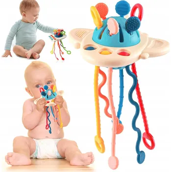 Hračka pro nejmenší SMYSLOVÁ VZDĚLÁVACÍ HRAČKA PRO DĚTI KOUSÁTKO 4v1 CHOBOTNICE MONTESSORI