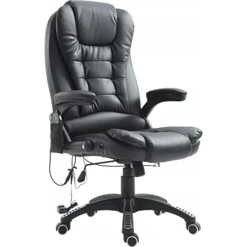 Kancelářské křeslo Pako s masáží a vyhříváním, kožené, černé