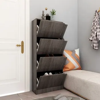 Nábytek vidaXL Botník se 4 dvířky šedý dub sonoma 59x24x136cm kompozitní dřevo