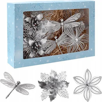 Vánoční dekorace Stříbrné vánoční ozdoby sada baněk na stromeček květina sněhová vločka