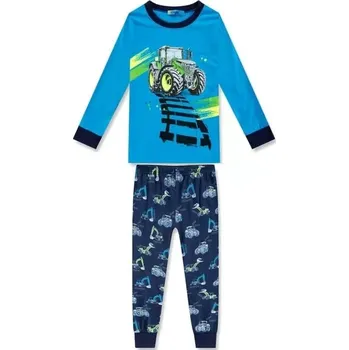 Chlapecké pyžamo Chlapecké pyžamo Kugo MP1299 tyrkysové (Bavlněné pyžamo pro kluky s traktorem)