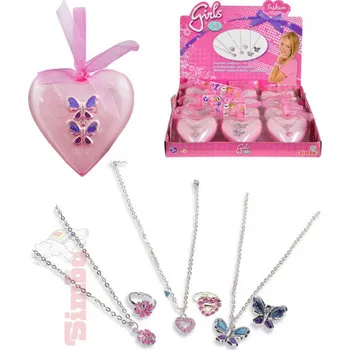 Náhrdelník SIMBA Set prstýnek + náhrdelník dětská bižuterie v doze srdíčko plast různé druhy | 52509