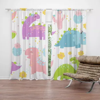 Závěs Sablio Závěs Dinosauři s kaktusy: 2ks 140x250cm