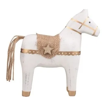 Vánoční dekorace Kůň se zlatým dekorem dřevěný na postavení 17 x 18,5 x 5 cm