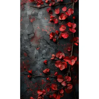 Panel na závěs, fotoplátno 160x265 cm červené květy na černé stěně