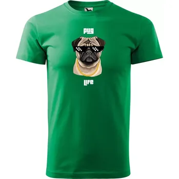 Pánské tričko Sablio Tričko s potiskem Pug life - zelené S