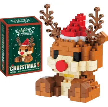 ostatní stavebnice Vánoční stavebnice 6,3 x 4 x 3,6 cm 194 dílků Vánoční sob s červeným nosem a čepicí Detailní mini model pro sváteční dekoraci a skládání