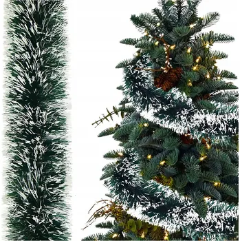 Vánoční dekorace VÁNOČNÍ ŘETĚZ ZELENÝ ZASNĚŽENÝ GIRLANDA 6M NA STROMEČEK XXL