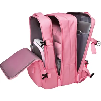 eCarla Cestovní batoh, příruční zavazadlo do letadla, vodotěsný s USB - růžový