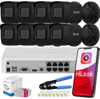 Bezpečnostní kamera Sada IP PoE Monitoringu s 8 Černými 4MPx Venkovními Kamerami Hilook Hikvision