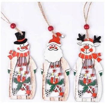 Vánoční dekorace DŘEVĚNÉ VÁNOČNÍ PŘÍVĚSKY NA VÁNOČNÍ STROMEČEK 9ks Mikuláš, sněhulák, sob