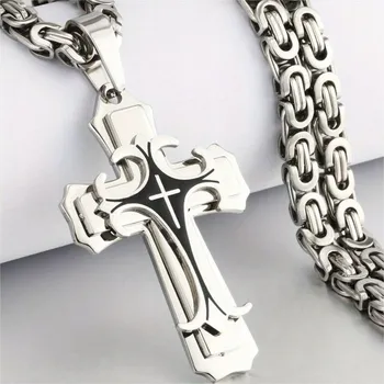 Řetízek Řetízek s Křížem SB - 38774 - Stříbrný/Černý/70cm KP-38774