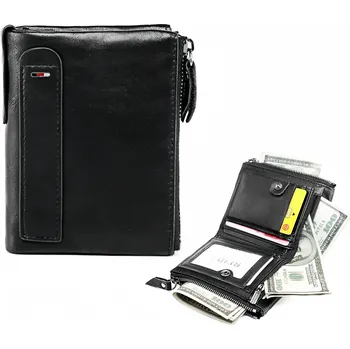 Peněženka PORTFEL MĘSKI SKÓRZANY CZARNY MAŁY SKÓRA PRAVÁ LÍCOVÁ KŮŽE VERTIKÁLNÍ SLIM