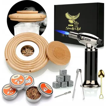 Udírna SADA SMOKER PRO UZENÍ KOKTEJLŮ WHISKY ZAPALOVAČ 4 PŘÍCHUTĚ PRO MUŽE