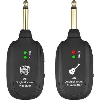 Klasická kytara Bezdrátový kytarový systém 13,5 x 4,5 cm UHF 730 MHz 4kanálový vysílač a přijímač Nízká latence 4 ms Pro elektrickou kytaru baskytaru housle