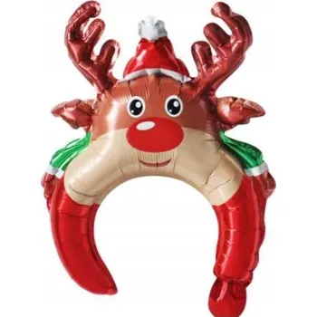 Čelenka Fóliový balónek vánoční čelenka červená na hlavu sob Rudolf 28x34,5 cm