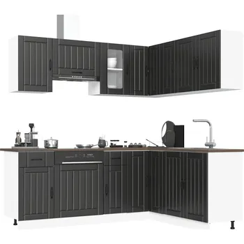 Kuchyňská skříňka 11dílná sada kuchyňských skříněk "Kalmar" černý kompozit Černý3314942