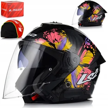 Helma na motorku LS2 OF618 VERSO II WINGZ ČERNÁ ŽLUTÁ dámská otevřená helma s clonou L (59