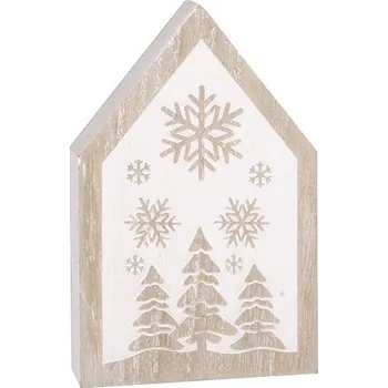 Vánoční dekorace Vánoční dekorace na postavení - dřevěný domeček s bílým potiskem