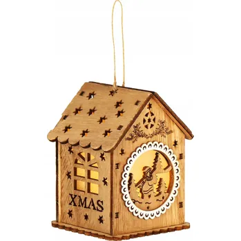 Vánoční dekorace OZDOBA NA VÁNOČNÍ STROMEČEK DOMEČEK STROMEK SVÍTÍCÍ DŘEVĚNÁ VÁNOČNÍ KOULE LED