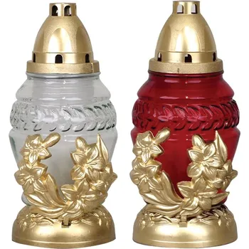 Smuteční dekorace Lampa hřbitovní KVĚT ZLATÝ I. skleněná 80g d11x24cm - VÝPRODEJ