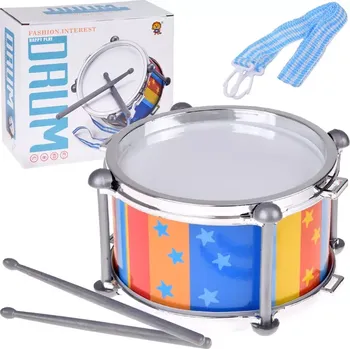 Hudební nástroj pro děti Barevný dětský bubínek s paličkami a popruhem 18 cm